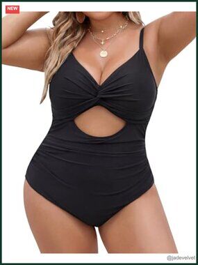 Plus Size Tummy Control One Piece Swimsuit Twist Front Ruched Swimwear